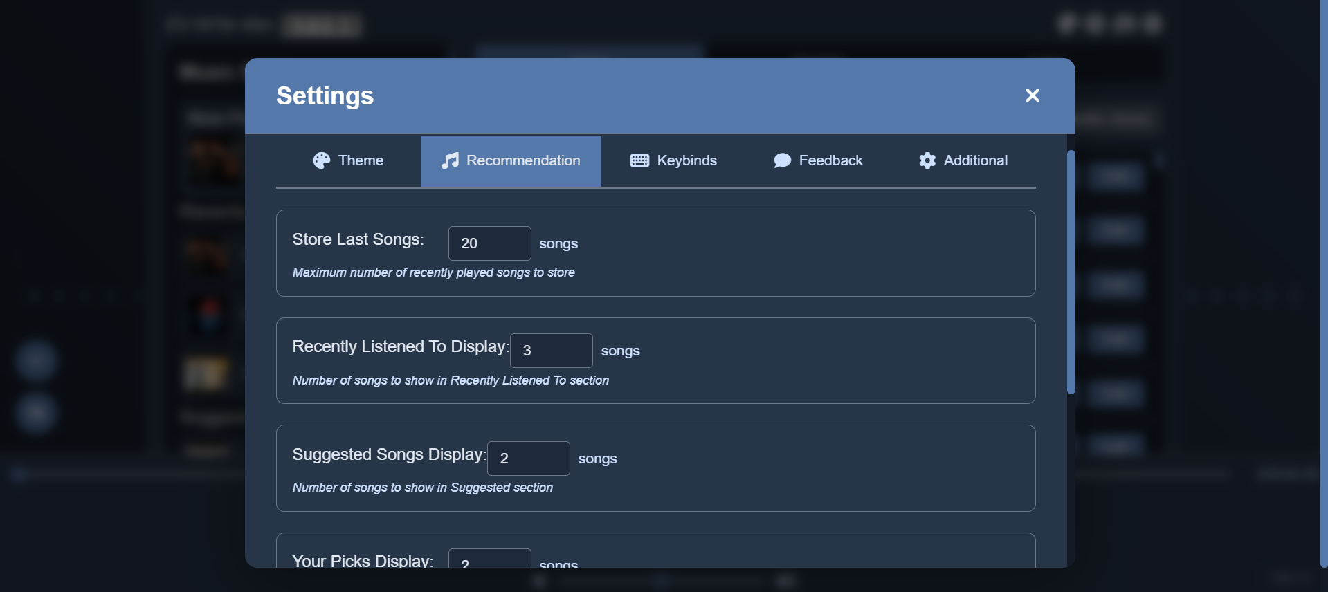 Recommendations Settings